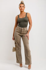 womens cargo jeans with pockets high waist