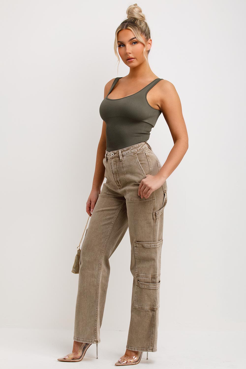 cargo jeans stone washed womens