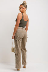 womens cargo jeans with pockets stone wahsed