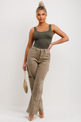womens cargo jeans with pockets stone washed