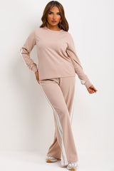 womens long sleeve top and wide leg trousers with side stripe loungewear co ord set styledup