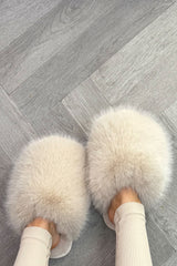 womens fluffy faux fur slippers styled up