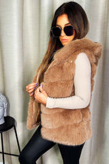 womens fur gilet with hood