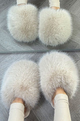 faux fur fluffy slippers styled up