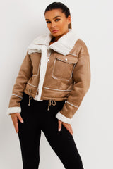 womens shearling jacket faux leather outerwear uk