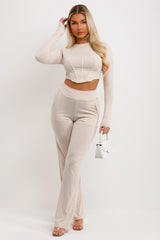 womens straight leg trousers and corset top set going out outfit