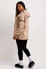 womens hoodie with contrast stitches beige