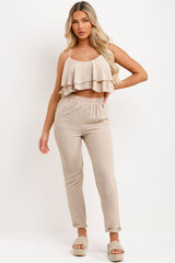 frilly ruffle top and trouser matching set summer holiday outfit
