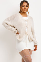 chunky cardigan with tie front beige