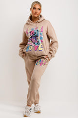 womens hoodie and joggers tracksuit lounge set with teddy bear radical graphic print