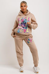 womens hoodie and joggers co ord set with radical teddy graphic print