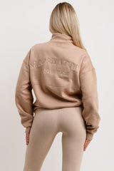 womens sweatshirt with half zip and elasticated hem manhattan embroidery 