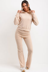 ribbed crop hoodie and skinny flare trousers co ord set styledup