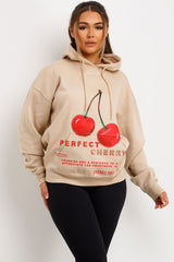 womens oversized hoodie with cherry graphic slogan