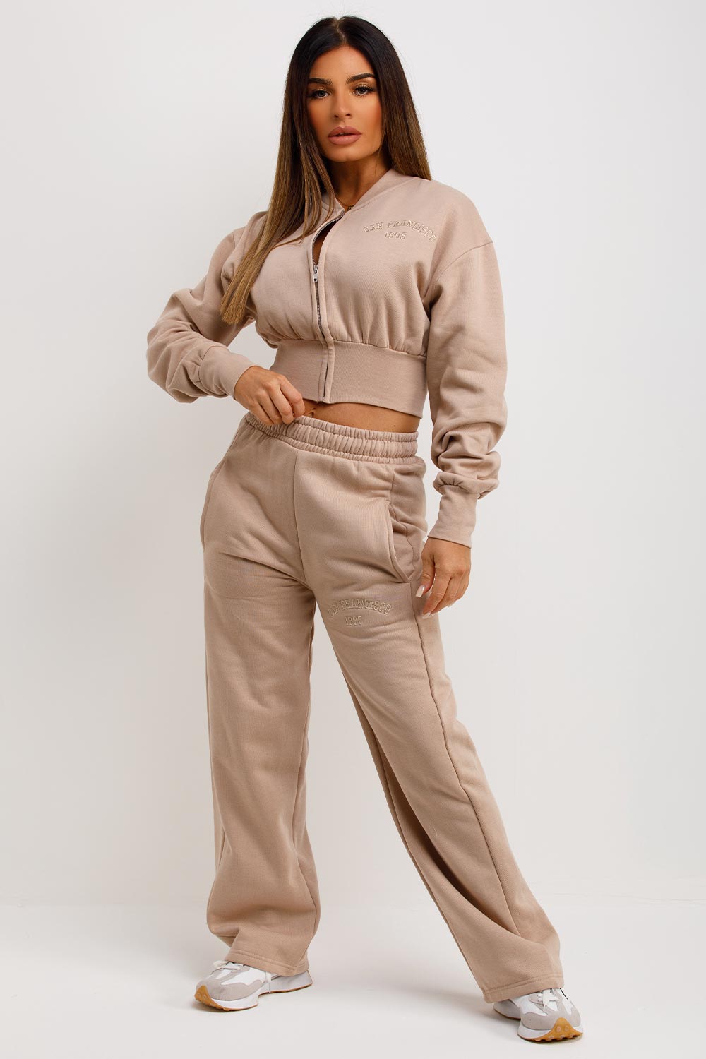 womens crop tracksuit with straight leg joggers