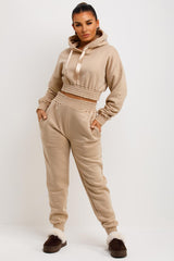 womens crop hooded tracksuit and joggers co ord set