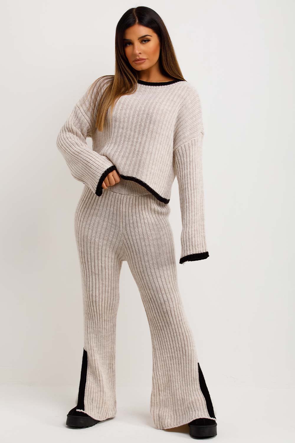 womens knitted jumper and trousers loungewear co ord set