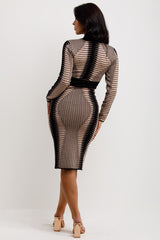 rib knit long sleeve midi dress with cut out detail