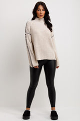 womens high neck contrast stitches knitted jumper sale