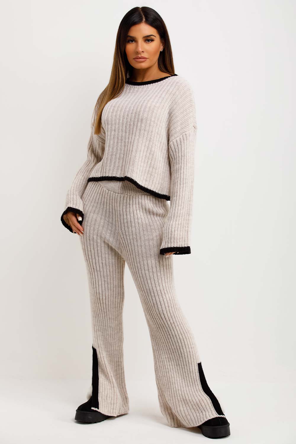 womens knit lounge set jumper and trousers co ord set
