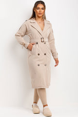 womens trench coat with waist belt beige