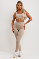 womens ribbed leggings and crop top co ord set