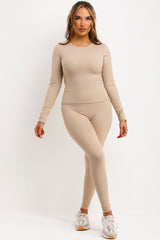 womens beige sports top and seamless leggings two piece co ord set skims uk