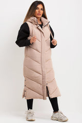 long chevron padded gilet womens uk