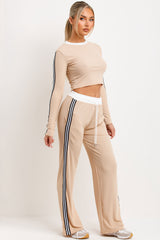 side stripe ribbed tracksuit womens loungewear co ord set