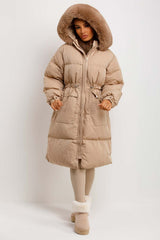 fur hood long puffer coat womens