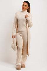 knitted 3 piece lounge set beige