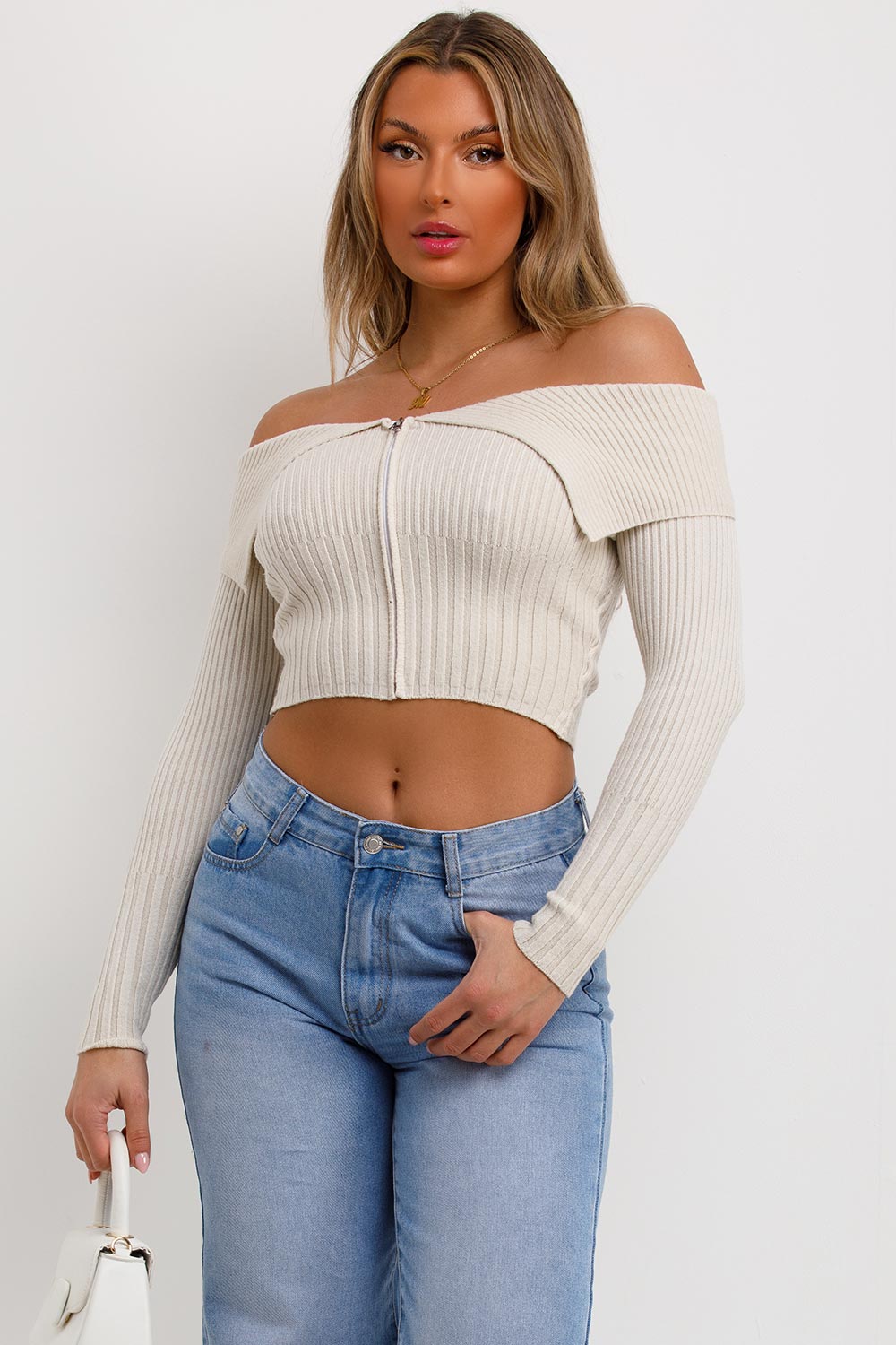 Women's Waffle Dropped Shoulder Ribbon Tie Side Cropped Casual