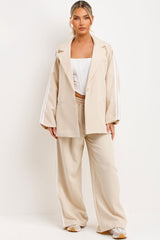 womens blazer jacket and wide leg trousers co ord set styled up