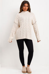 cable knit jumper with contrast stitches womens