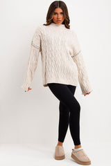 womens long sleeve knitted jumper with contrast stitches 