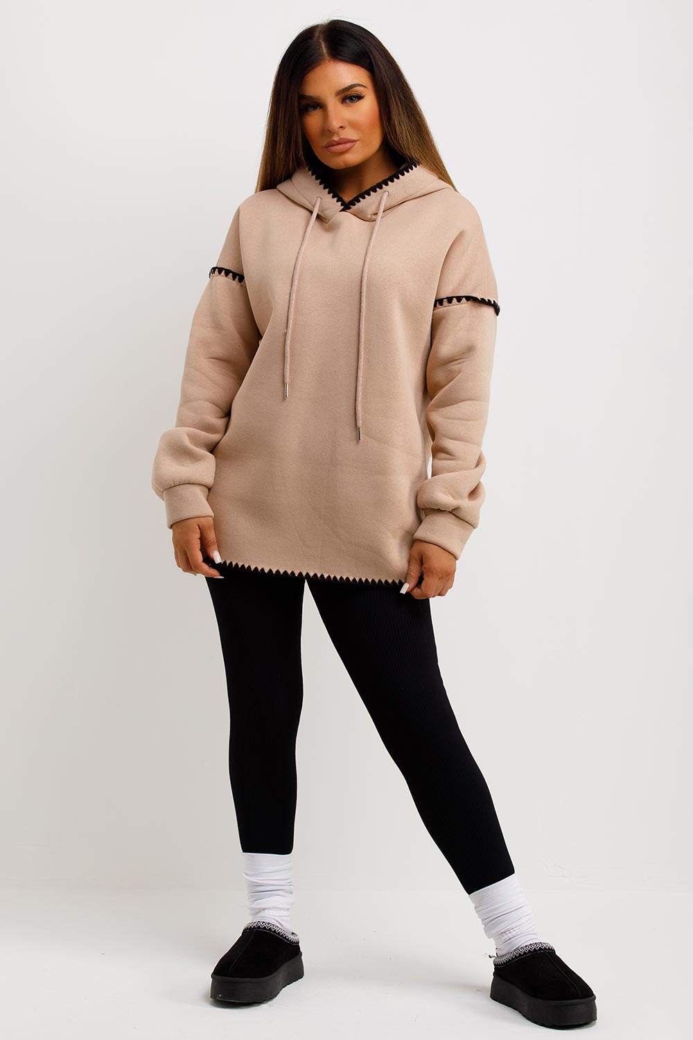 womens oversized hoodie with contrast stitches