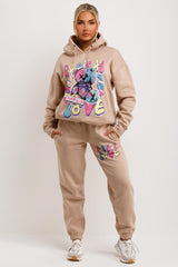 womens tracksuit oversized hoodie and joggers set radical teddy graphic print