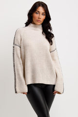womens knitted jumper with contrast stitches