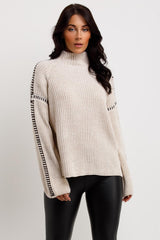 oversized knitted jumper with contrast stitches