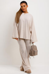 womens loungewear oversized ribbed top with straight leg trousers
