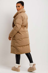 womens long puffer padded coat duvet style with belt