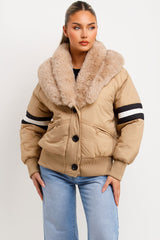 womens aviator jacket with faux fur collar styledup