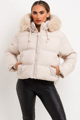 faux fur hood padded puffer jacket for winter