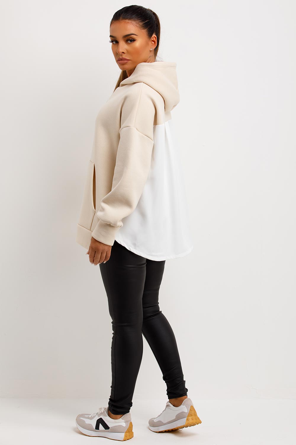 beige oversized hoodie with contrast back
