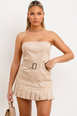 bandeau corset crop top and pleated mini skirt co ord set