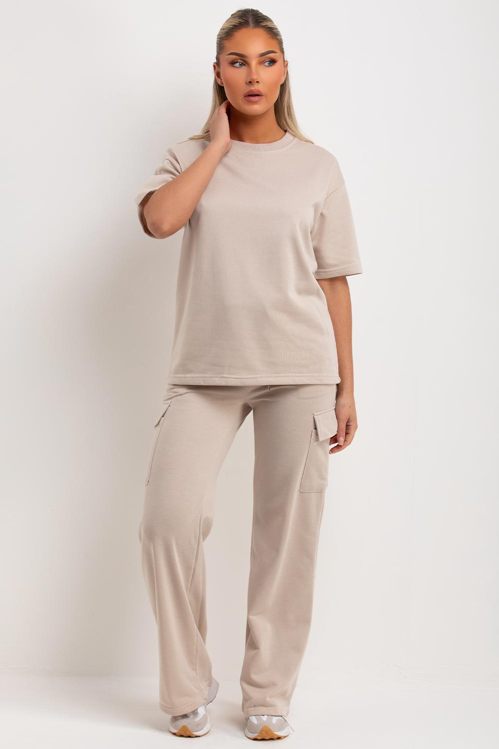 womens oversized t shirt and wide leg trousers co ord loungewear set
