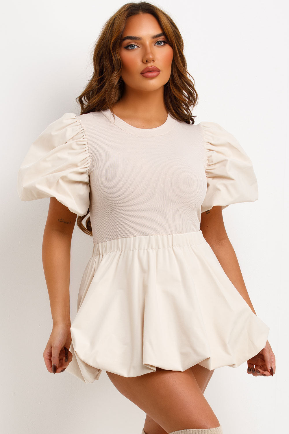 puffball mini dress with puff sleeves going out Christmas party outfit