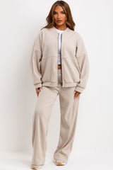 zara womens corduroy bomber sweatshirt and straight leg joggers two piece loungewear set tracksuit