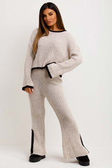 womens knitted lounge set with side split