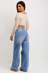 knitted crop jumper with square neck and long sleeves